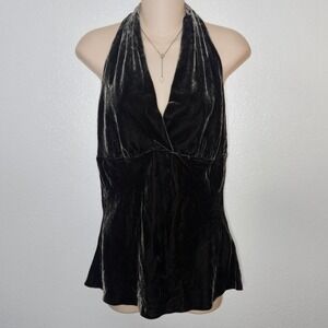 Express Dark Khaki Grey Velvet Halter Top
